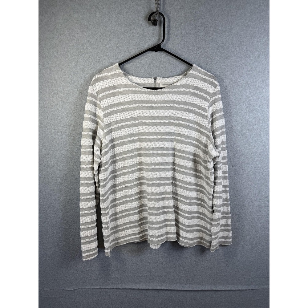 Christopher & Banks Sweater Womens Large Gray Striped Boat Neck Pullover Top